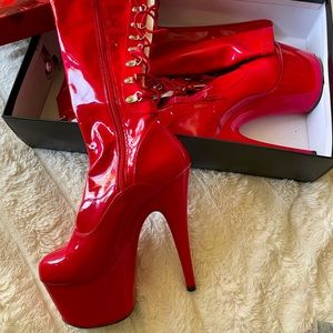 Red Pleaser Thigh High Platform Heels